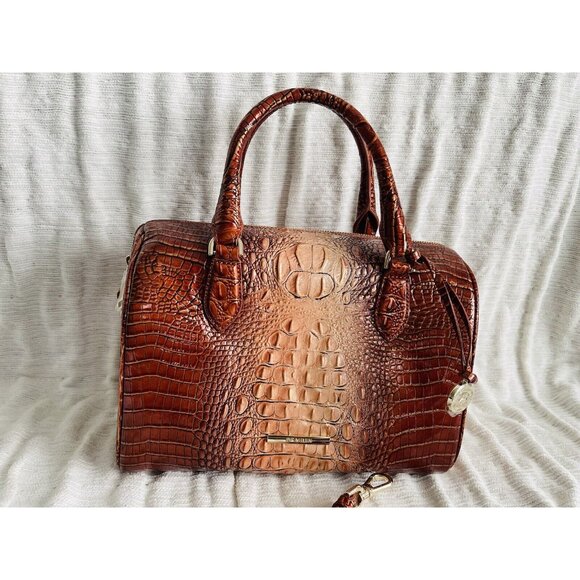 NWT BRAHMIN Ombre Mini Melbourne Collection Stacy Whiskey Top Zip Satchel Bag - Picture 3 of 7